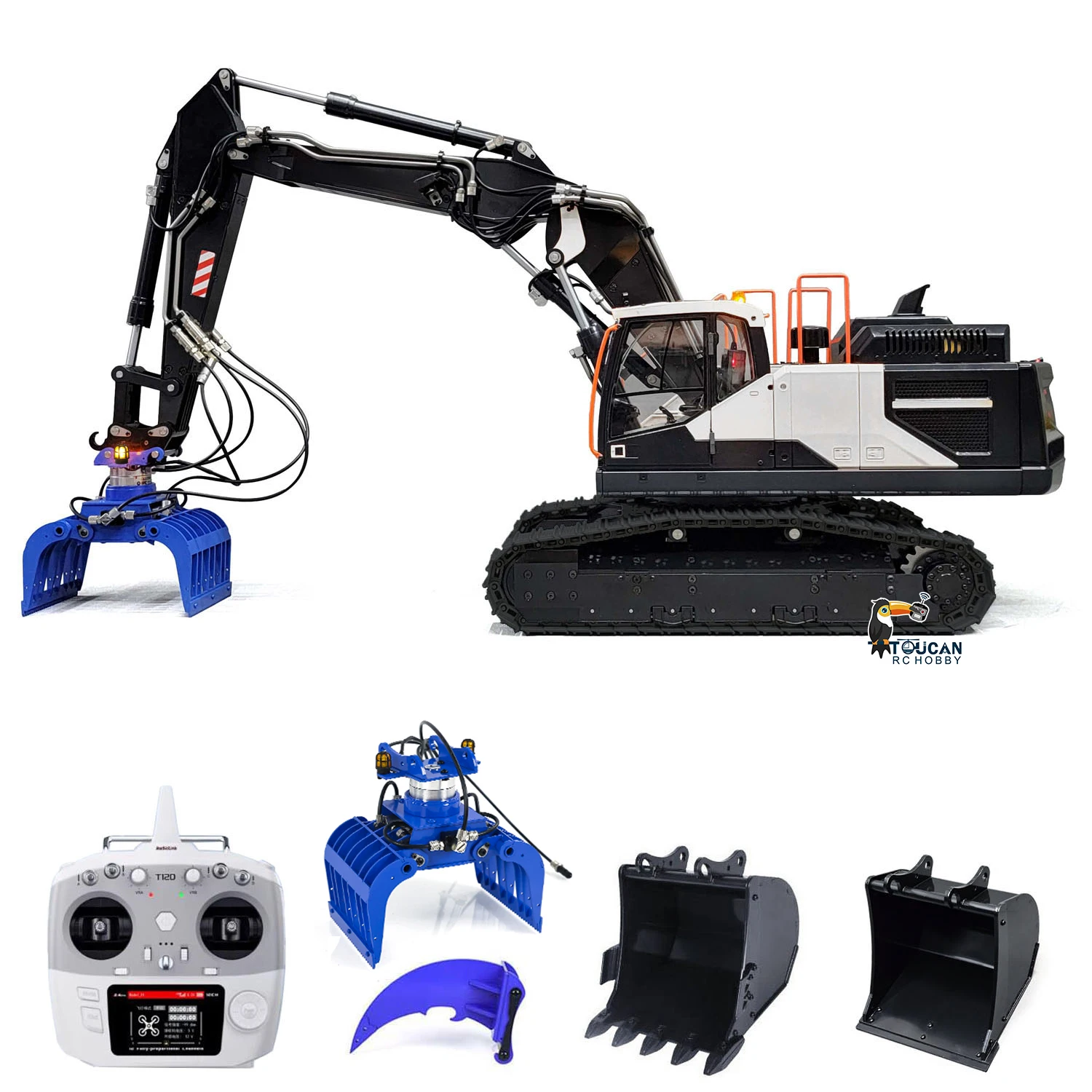 1/14 EC380 RC Hydraulic Excavator Metal Tracked 3 Arms Radio Control Diggers Toucan Toy Vehicle Machine Trucks Cars TH22509 - view 2