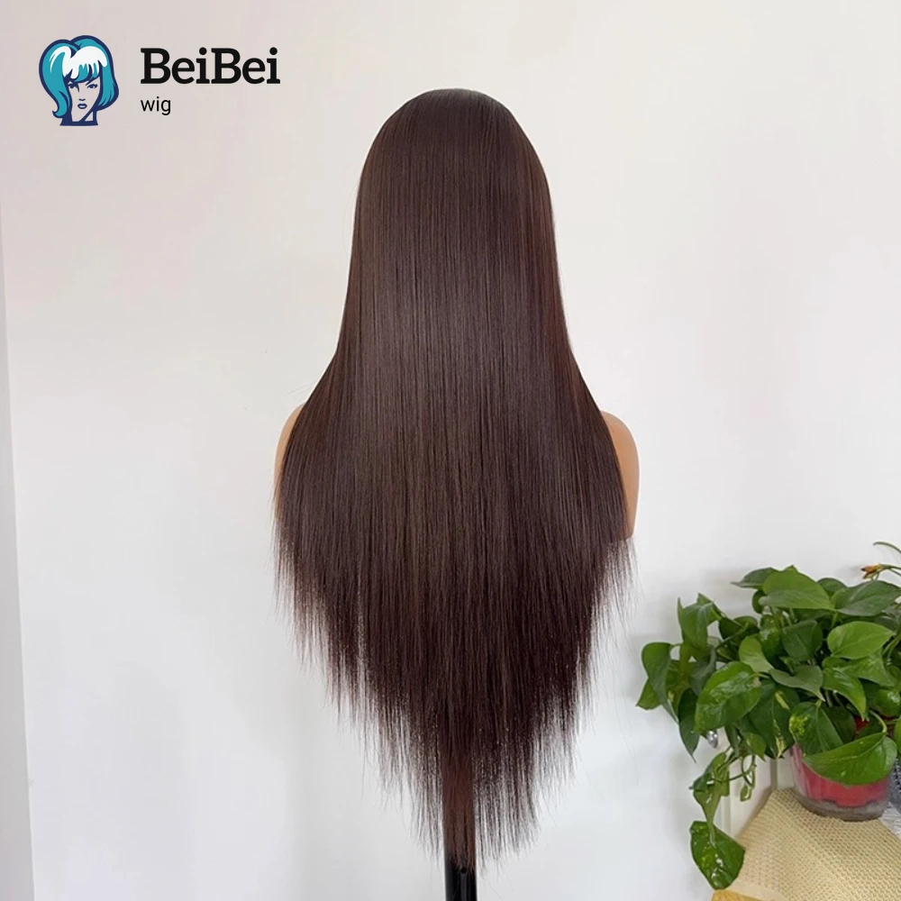 Коричневые парики фронта шнурка для модных женщин 26 дюймов HD Длинные прямые 13*4 Натуральные фронтальные кружева Высокое качество Синтетика на каждый день