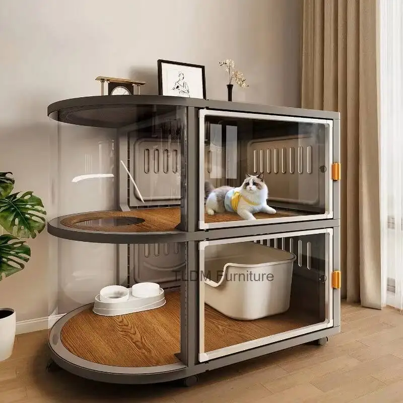 Luxury Cat Villa for Home Use Space-saving Cat Cages Panoramic Multi-level Indoor Pet Cage House Movable Pet Shop Cat Cabinet