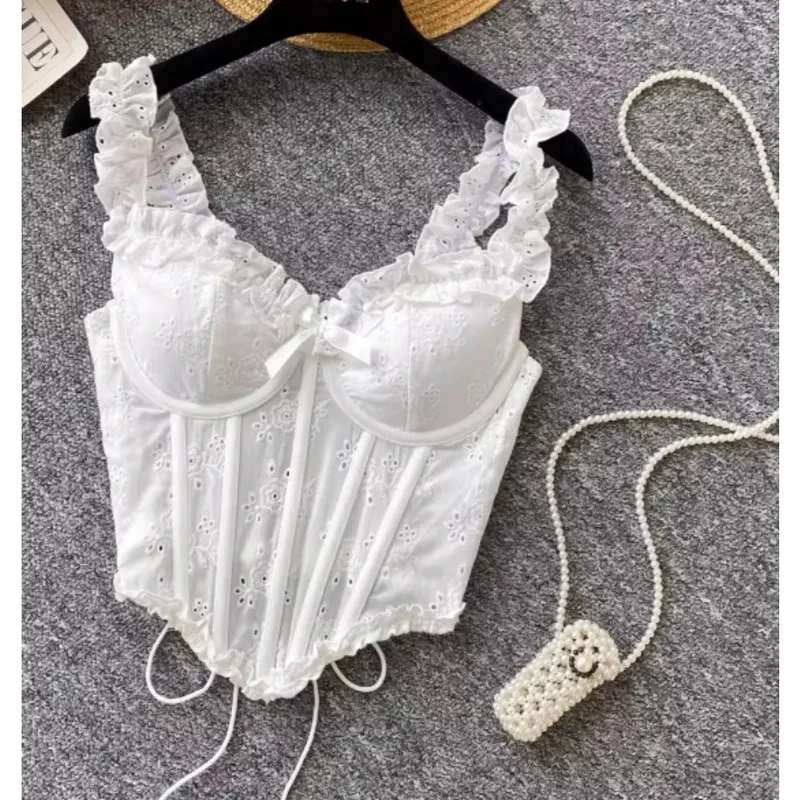 

Chic sleeveless hollow out fishbone fashion vest basic slim crop top sexy tight corset summer sexy style retro top