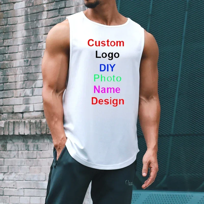 Photo or Logo DIY Customized Mens Mesh Fitness Clothing Gym Stringer Tank Top Men Bodybuilding Vest Workout Sleeveless Shirt