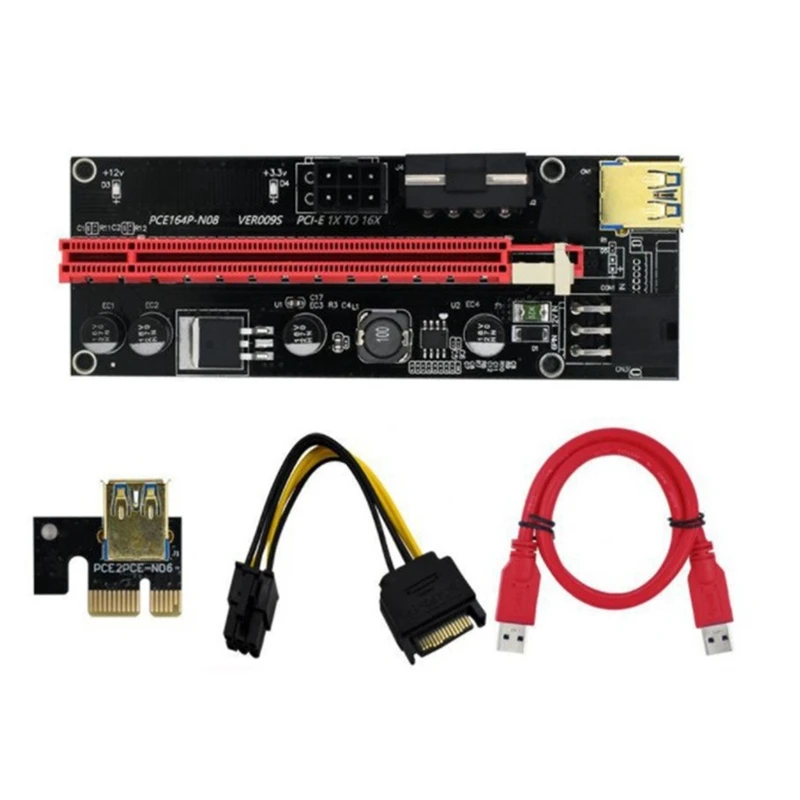 5PCS 3 In 1 PCI-E Riser Card 009S PCIE PCI E Extender USB 3.0 SATA To 6Pin Adapter Cable Mining, Miner Riser