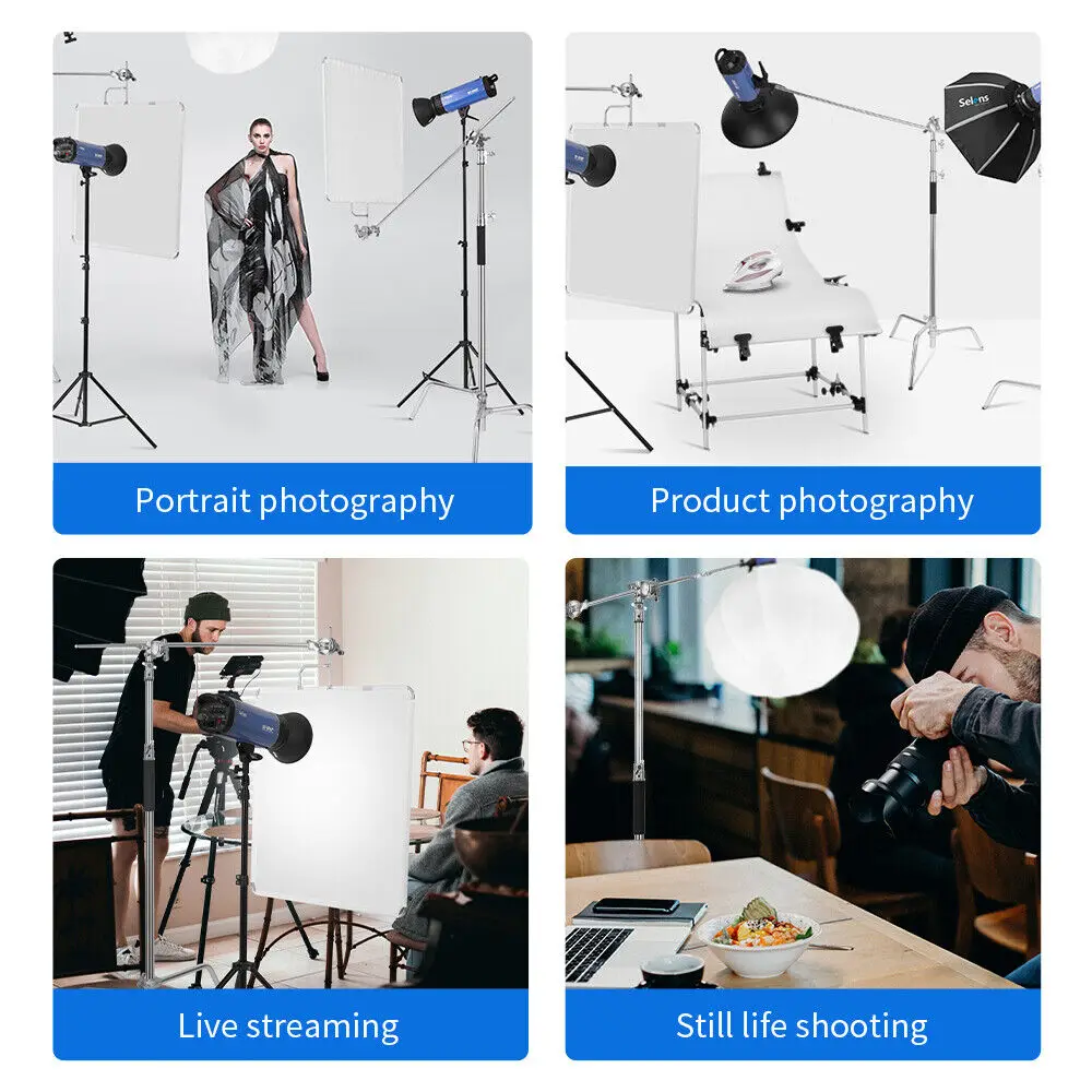 Selens C-Stand supporto leggero regolabile in acciaio inossidabile treppiede per impieghi gravosi kit per studio fotografico riprese di oggetti di