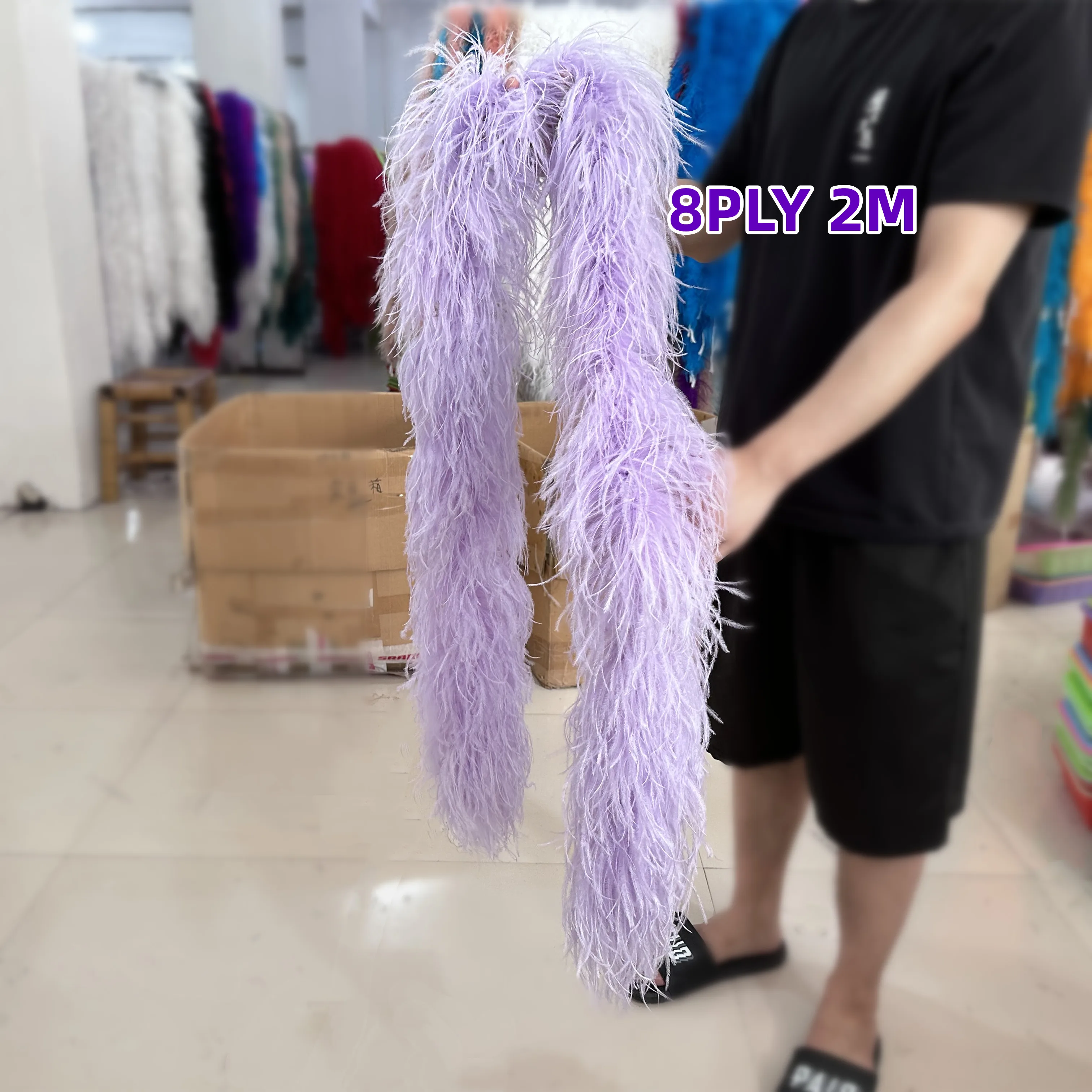 

2/3 Meters Purple 8PLY 10PLY Ostrich Feather Boa Shawl Fluffy Ostrich Feathers for Crafts Wedding Decoration Plumes Scarf Trims