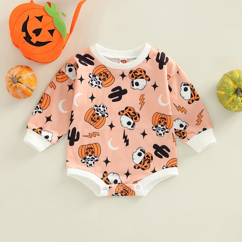 

Adorable Infant Halloween Costume Cute Ghost Print with Long Sleeves Cozy and Stylish Baby Jumpsuit for Fall