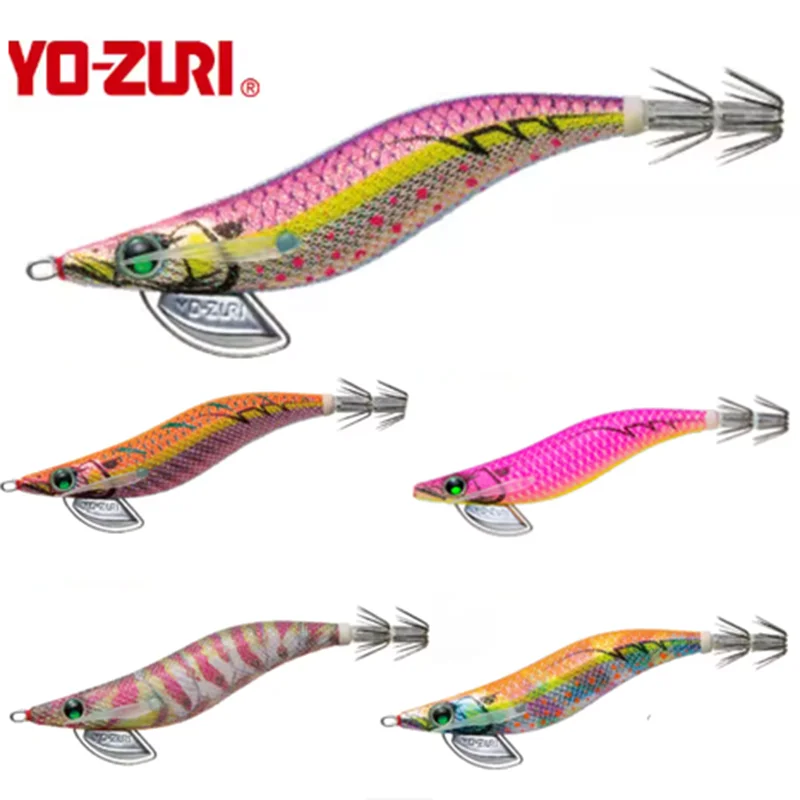 

YO-ZURI Wooden Shrimp Squid Hook Fake Bait Anti-tangle Fishing Bait Bionic Fish Skin Fluorescent UV Sound Squid Hooks