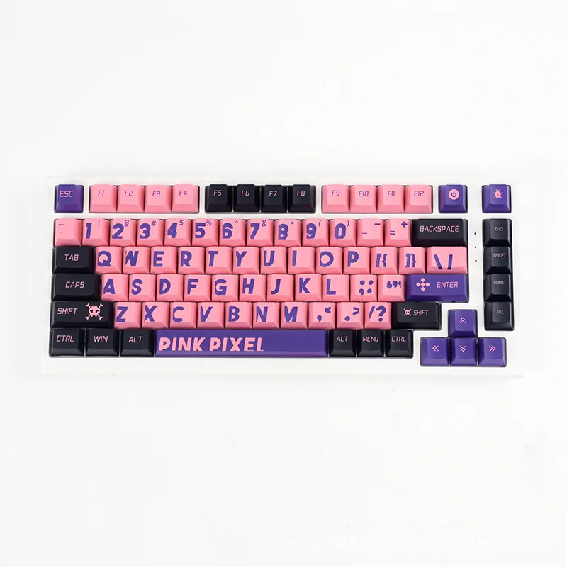 Розовые, синие колпачки для клавиш из ПБТ с большим шрифтом, 5-сторонняя сублимация, оригинальный профиль, механические клавиатуры, совместимые с раскладкой 75/87/98/104