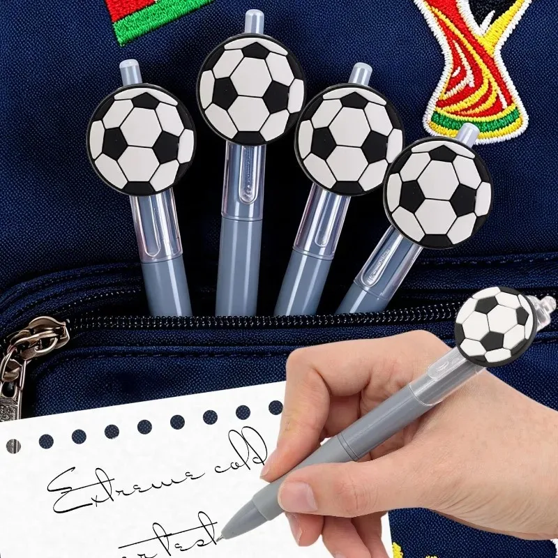 5PCS Soccer Themed Ballpoint Pens Retractable Black Ink Pens with Football Charms for Office Use Sports Fans and Daily Writing