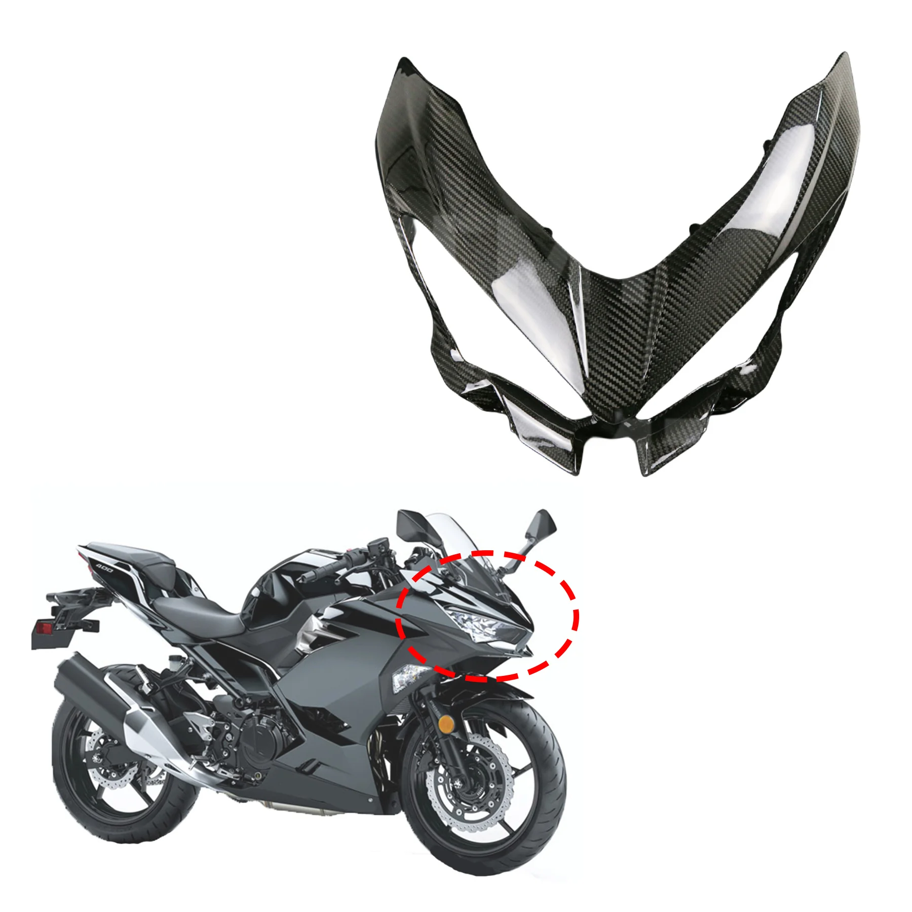 Front Fairing Cap Headlight Deflector Front Upper Nose Cover Applicable For Ninja 250 NINJA 400 2018 2019 2020 2021 2022 2023