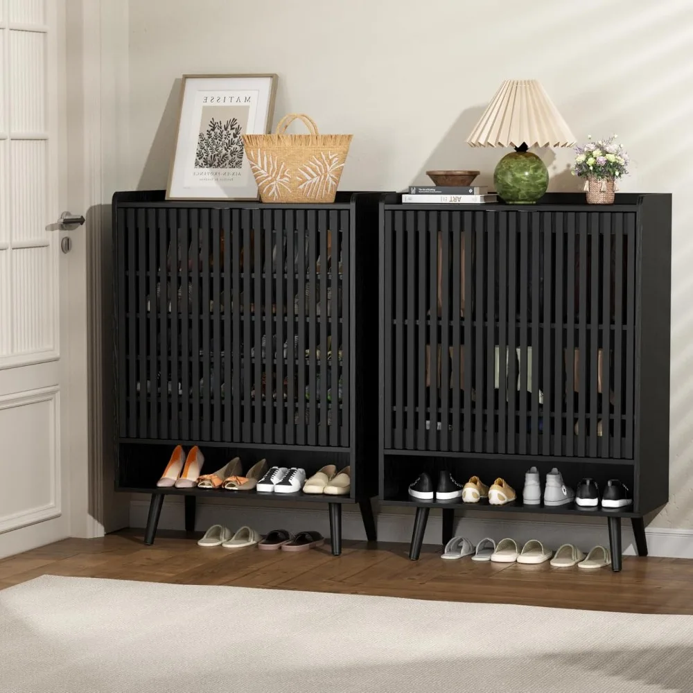 Large Shoe Cabinet with Doors, 6-Tier Entryway Shoe Storage Cabinet with Adjustable Shelves, Freestanding Shoes Rack Organizer