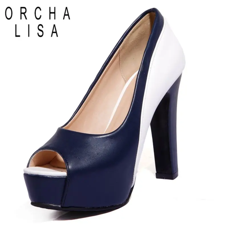 

ORCHA LISA Sexy Women Sandals Peep Toe High Heels 10cm Platform Hill Plus Size 43 44 45 Mixed Color Slip On Party Dating Shoes