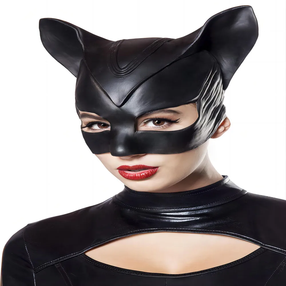 Sexy Cat Woman Mask Half Eyes Fox Movie Cosplay Catwomen Selina Kyle Latex Mask Halloween Party Women Superhero Costume Headgear