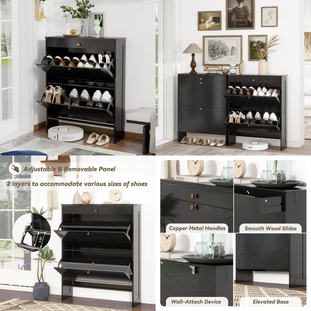 

Freestanding Shoe Storage Cabinet with Flip Drawers, Hidden Organizer for Entryway, Shoe Rack Closed Cabinet, Space-Saving Shoe