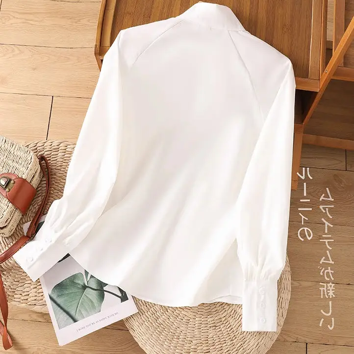 New Chinese Style Embroidered Shirt with Horse Face Skirt for Autumn High-end Stand Up Collar Shirt White Hanfu Chiffon Top