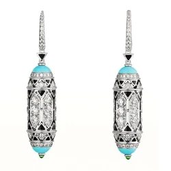 KQDANCE Women 925 Sterling Silver Black Enamel Turquoise Blue Color Drop Dangle Earrings Jewelry Pendientes Earring Fine Jewelry