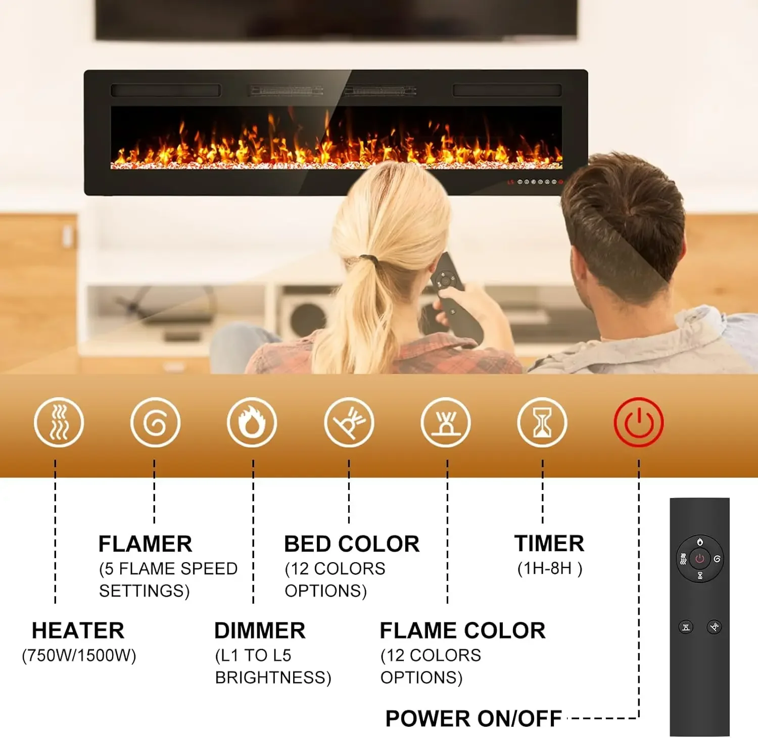 Wall Mounted Fire Places Electric Fireplace with Remote Control