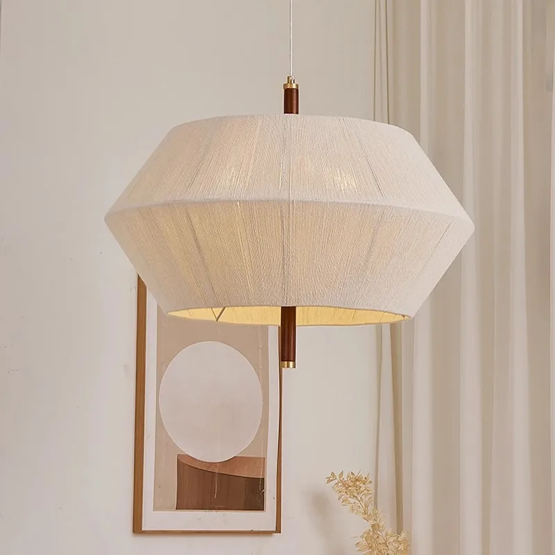 Japanese Style Bedroom Study Room Woven Cotton Thread Solid Wood Chandeliers Lamp Restaurant Wasabi Style Tea Room Homestay Lamp