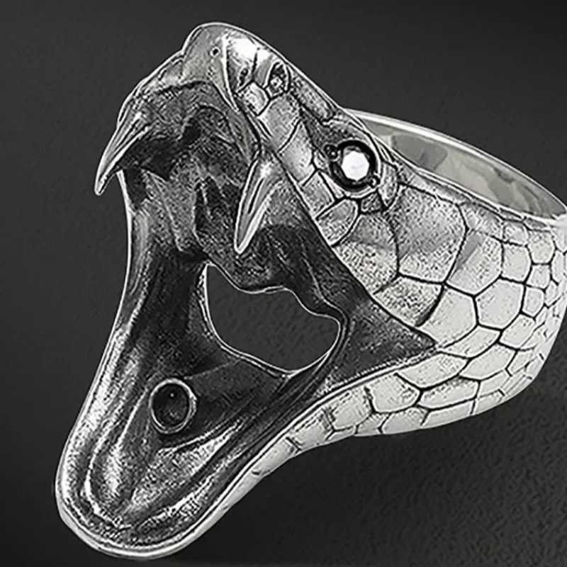 Gothic 3D Viper Python Opening Adjustable Ring Men's Punk Trend Cool Alternative Adjustable Ring Jewelry