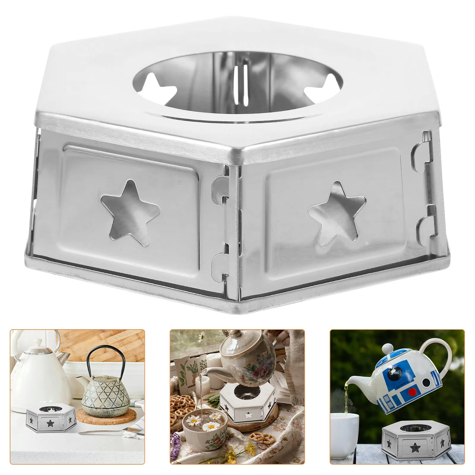 

Stainless Steel Teapot Warmer Hollow Design Metal Tea Heater Base Home Office Coffee Pot Warmer Multi-Functional Tea Heating