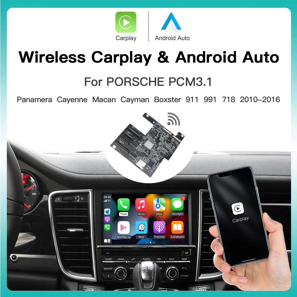 CarPlay et Android Auto sans fil pour Porsche Panamera Cayenne Macan Cayman 911/918 PCM 3.1, Mirror Link, AirPlay, caméra intégrée