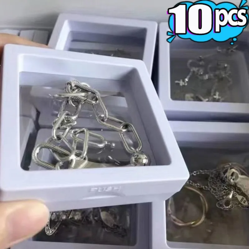 1/10Pcs White 3D Free Stand Suspension Floating Case Jewelry Storage Box Display Ring Earrings Necklace Accessories Holder