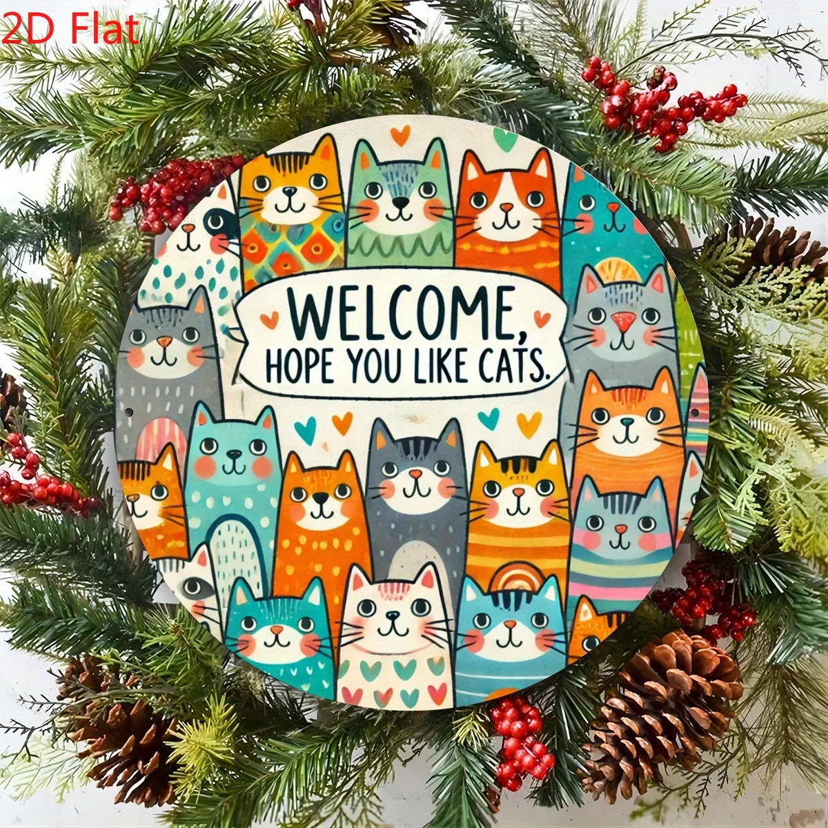 لافتة ترحيب حديدية بتصميم قطة ملونة - ديكور متعدد الأغراض للمنزل والغرفة والجدار والشرفة، "أمل أن تريد القطط" عزر #1