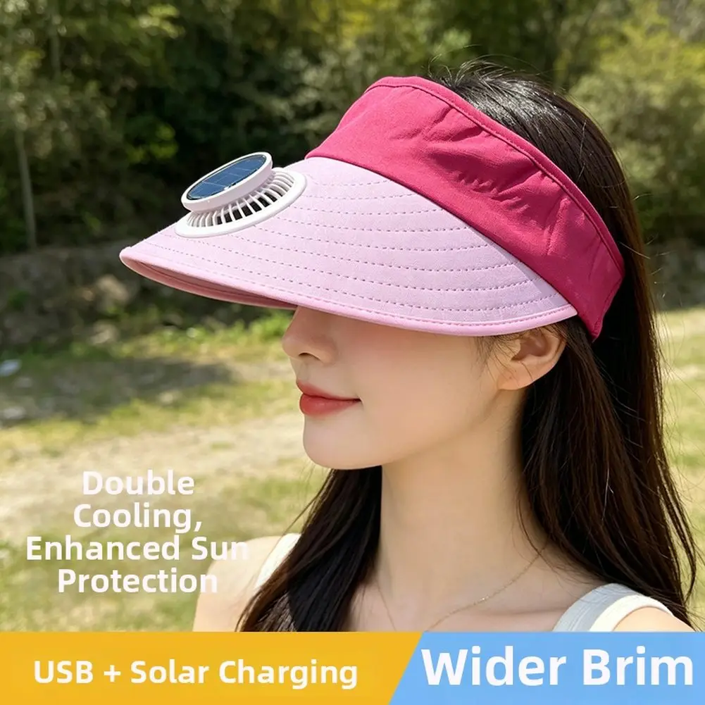 Polyester Solar USB Fan Hat for Outdoor Cooling UV Protection Wide Brim Sun Cap Adjustable Fit 56-60cm Unisex Design