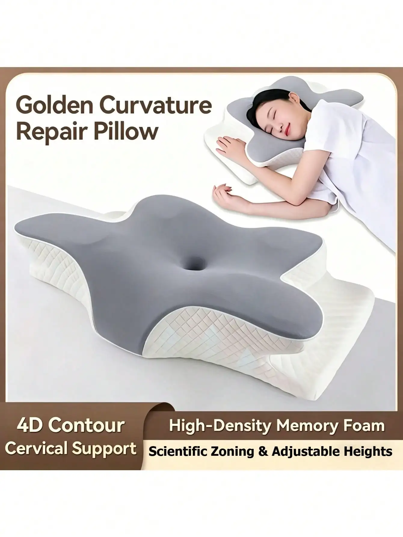 

1pcs Ergonomic Cervical Neck Pillow For Sleeping, Butterfly Memory Foam Neck Support Pillow, Rebound Design For Back Side Sleepe