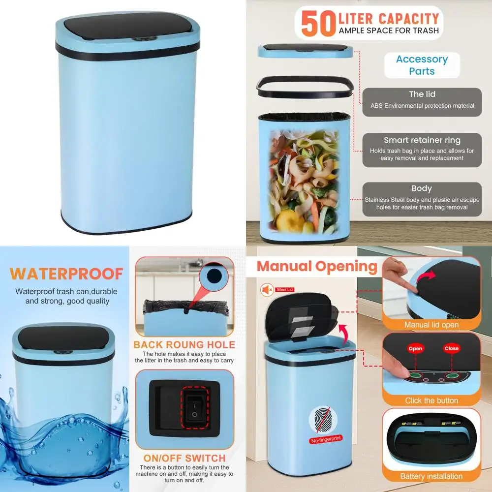 

Automatic Sensor 50L Stainless Steel Touch-Free Kitchen Trash Can with Lid