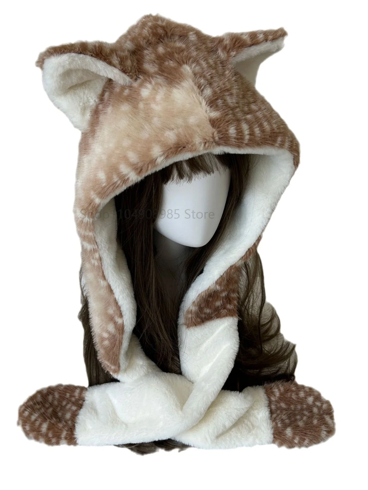 หมวกกวางเรนเดียร์น่ารักแบบใหม่ ขนเทียมนุ่ม อุ่นสบายสำหรับฤดูหนาว ป้องกันหู หมวกคริสต์มาส สไตล์พังก์สำหรับสาวๆ