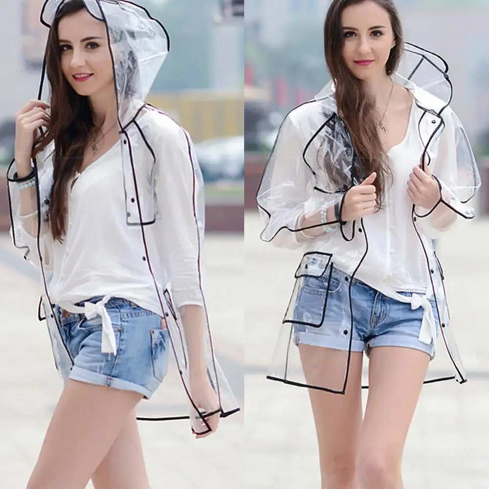 2021 New Fashion Women\'s Transparent Thicken Plastic Raincoat Travel Waterproof Rainwear Adult Poncho Outdoor Rain Coat