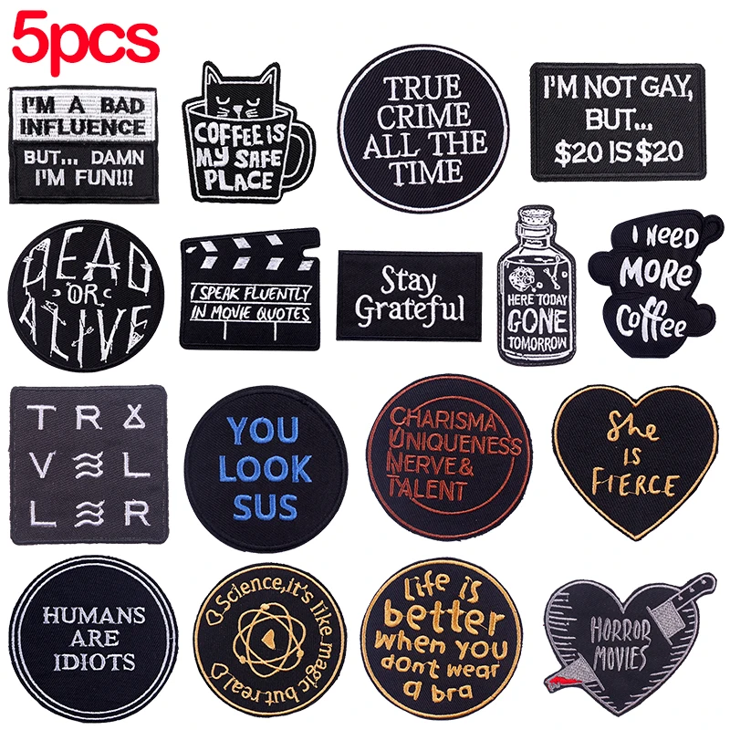 5 Stück/Set Cartoon-Buchstaben-Stickerei-Aufnäher, DIY Einfache Buchstaben-Slogan-Aufnäher zum Aufbügeln, für Rucksäcke, Kleidung, Dekoration, Nähen, DIY