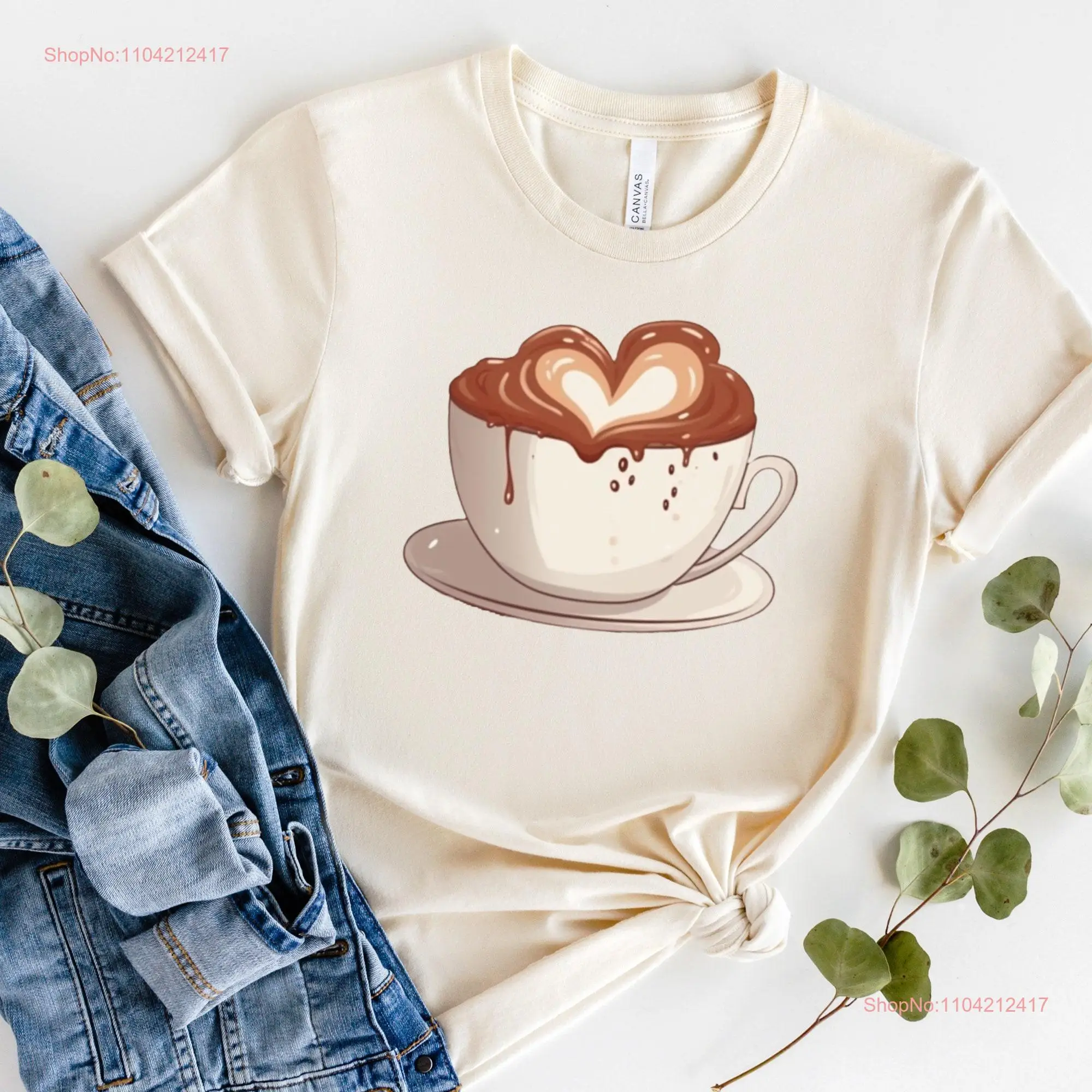 Coffee Cup with froth in the shape of a heart shirt T Lover dripping long or short sleeves