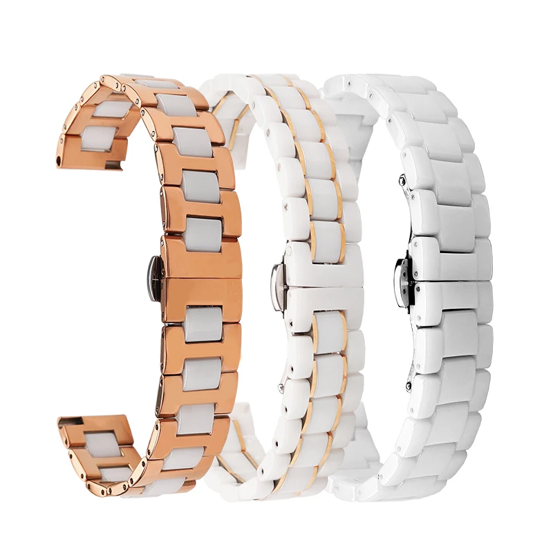 High Quality Pearl Ceramic Watch Strap For Women Men\'s Stainless Steel Ceramic Watch Chain 14 16 18 20 22mm Waterproof Bracelet
