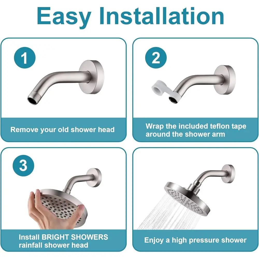 6 رؤوس دش مطري عالية التدفق مع وضعين للرش وزاوية قابلة للتعديل، سهلة التركيب، لمسة نهائية من النيكل المصقول #4