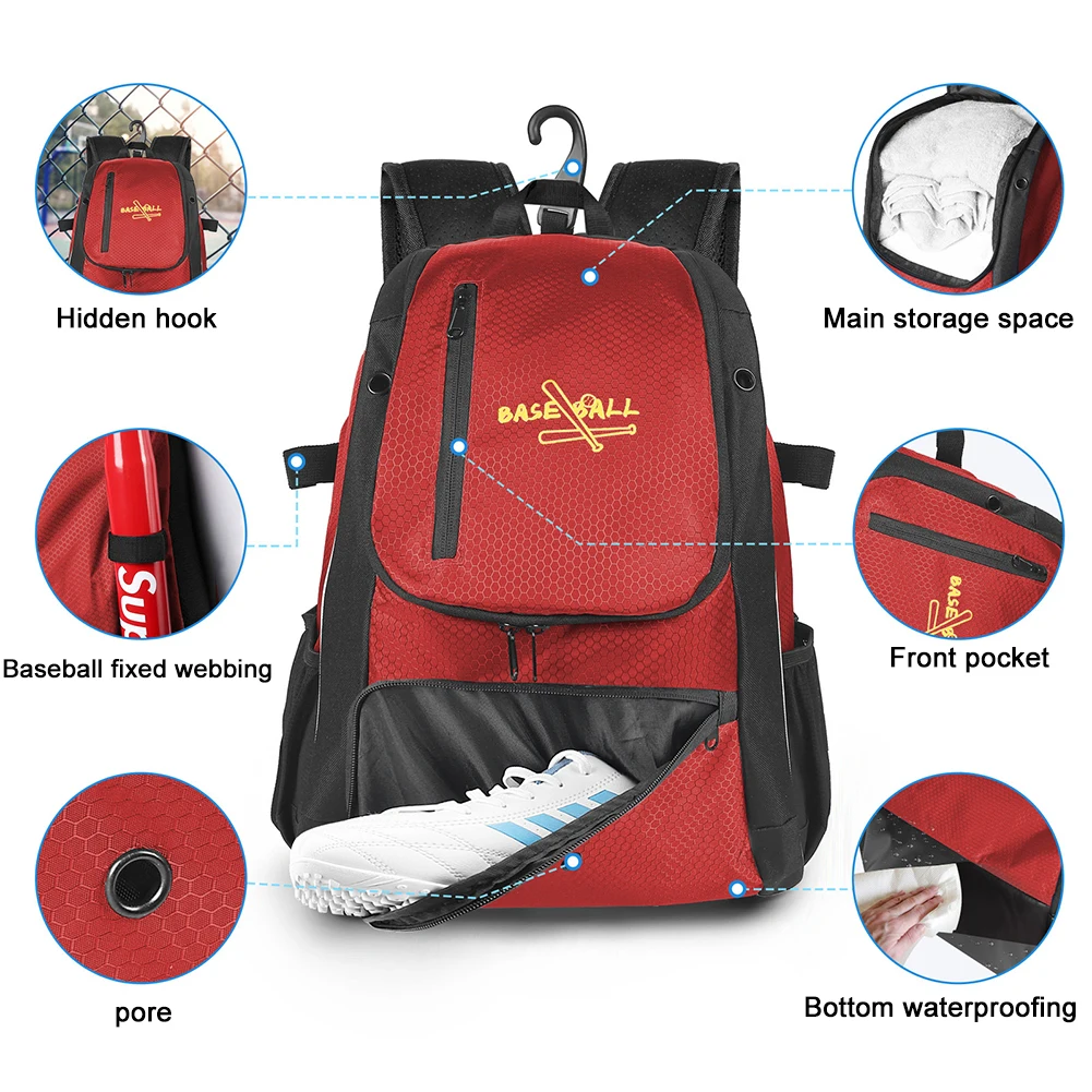 Sports Equipment Outdoor Storage - กระเป๋าเป้สำหรับฝึกซ้อมเบสบอล ความจุขนาดใหญ่ กระเป๋าใส่อุปกรณ์กีฬาพร้อมช่องใส่รองเท้า กระเป๋าเก็บอุปกรณ์สำหรับการแข่งขันกลางแจ้ง