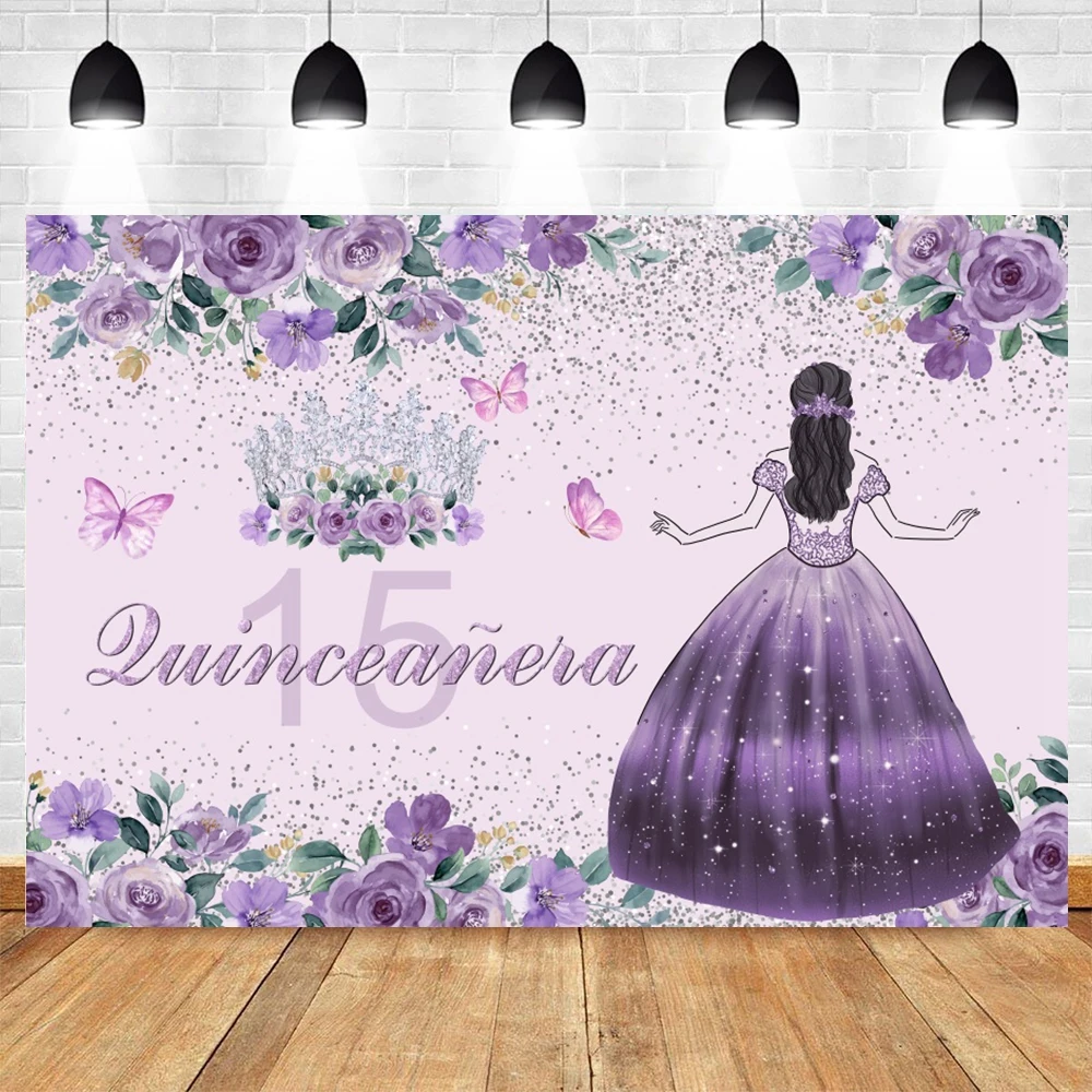 Sweet 15th Birthday Backdrop for Girls Fifteen Years Old Pink Rose Quinceañera Princess Customized Party Decor Photo Background