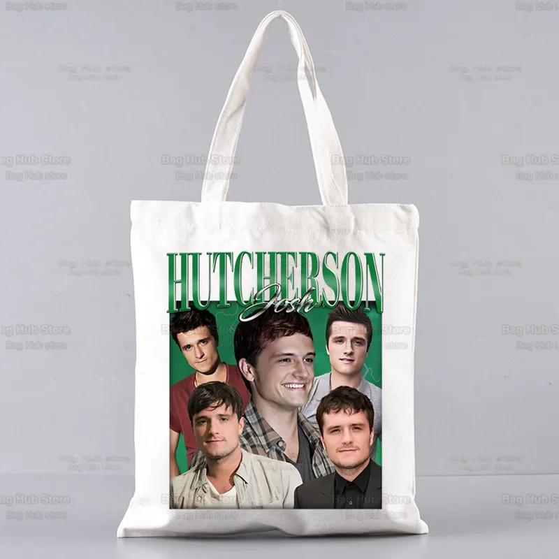 Josh Hutcherson Heart Women Canvas Shopper Bag with Handle Eco Foldable Reusable Tote Bag Book Key Phone Shopping Bag