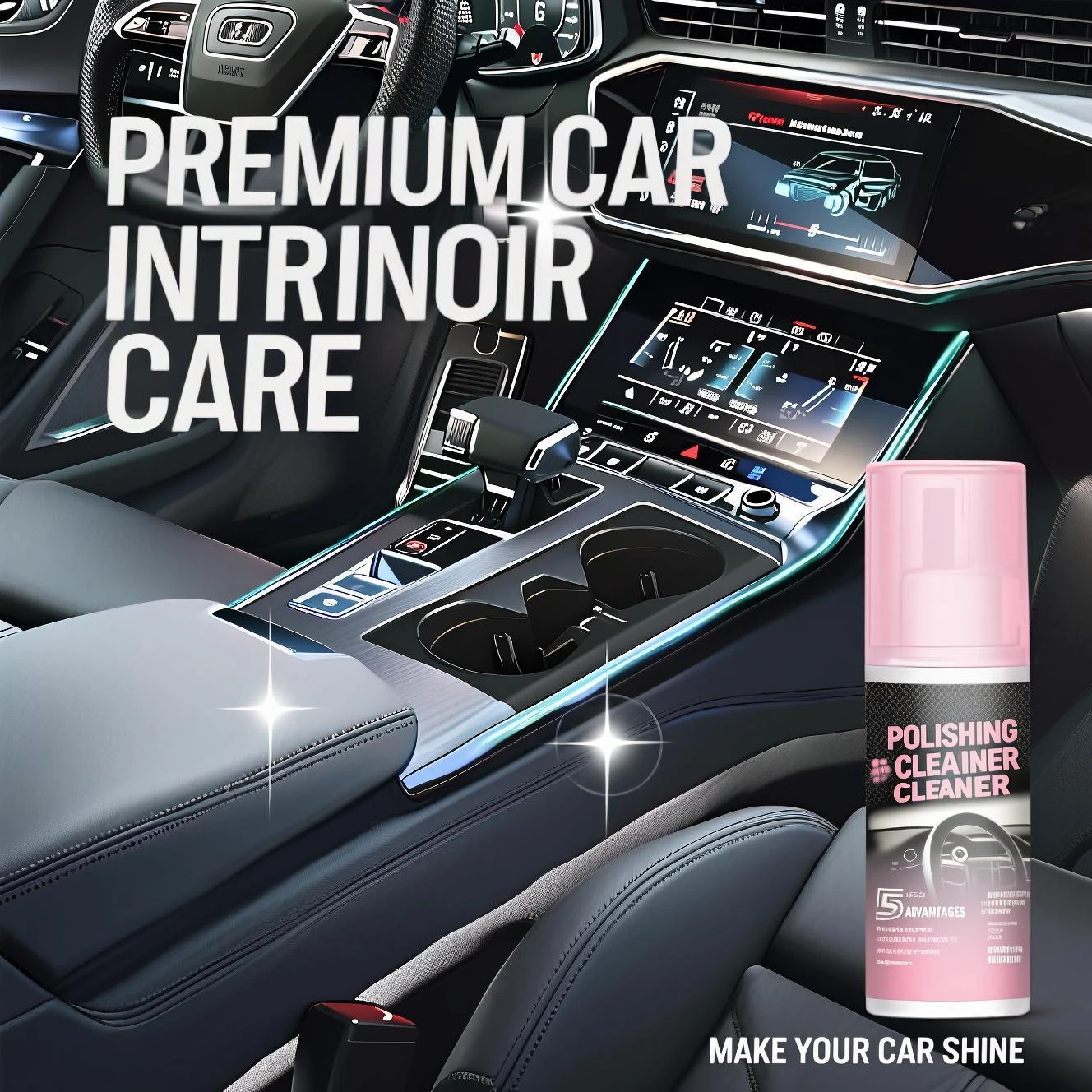 Car Interior Detail Polishing Cleaner 100ml - All-in-One Protector, Restores Color & Shine, for Vinyl Rubber Plastic, No Residue