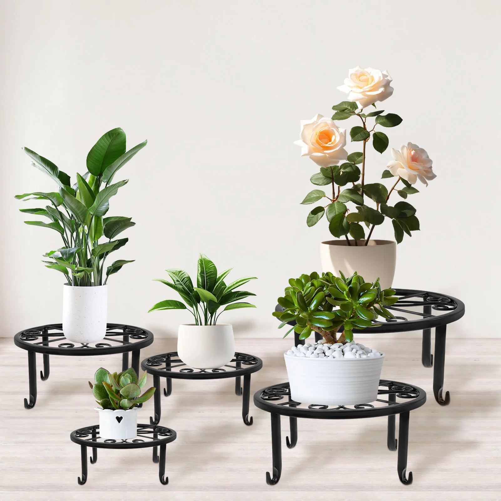 

5Pcs Iron Flower Pot Stand for Outdoor Indoor Rustproof Coating Flower Pot Holder 4 Support Points Potted Landscape Stand With