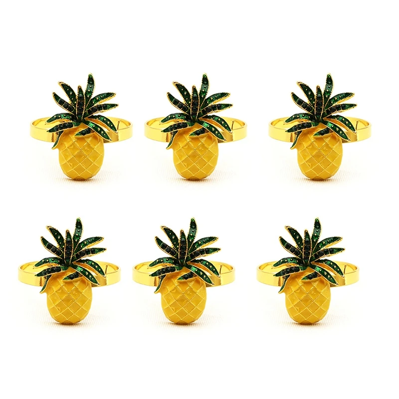 

New 6Pcs Cute Napkin Rings Pineapple Shining Yellow Christening Bangle Metal Wedding Gift Party Supplies