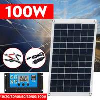 100W Polysilicon Solar Panel kit 12V Battery Charger 10A 20A 30A 40A 50A 60A 80A 100A USB LCD Controller For Caravan Van Boat