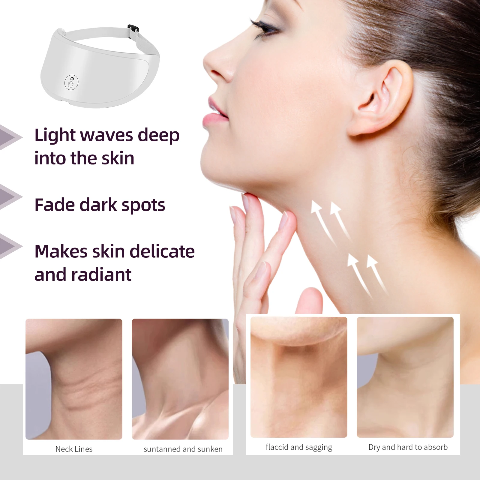 Dispositivo de belleza para el cuello, máscara de estiramiento del cuello, fotón LED, antienvejecimiento, ilumina la piel, masajeador Facial, cuidado de la piel del cuello