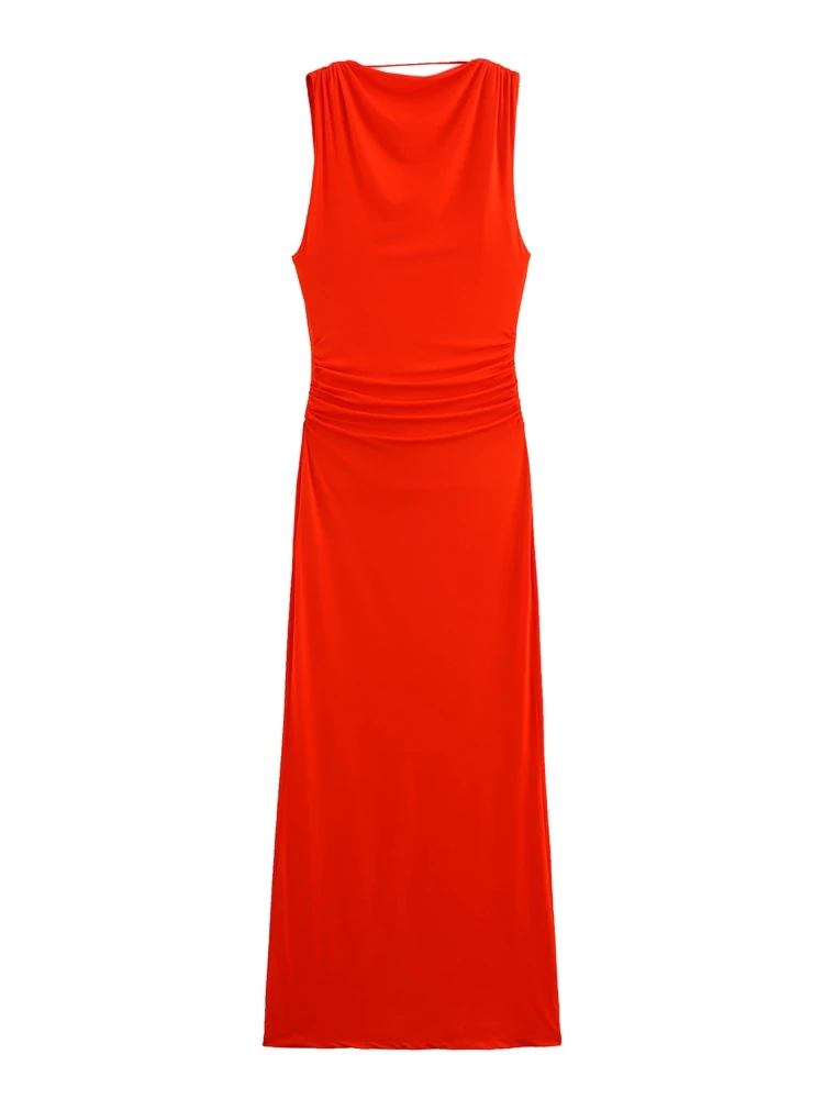 

OUROPEAN ZTATION 2025 Summer Woman's Glamorous Sleeveless Dress Top Elegant Lady O-Collar Dresses Ruffles Regular Fit Midi Skirt