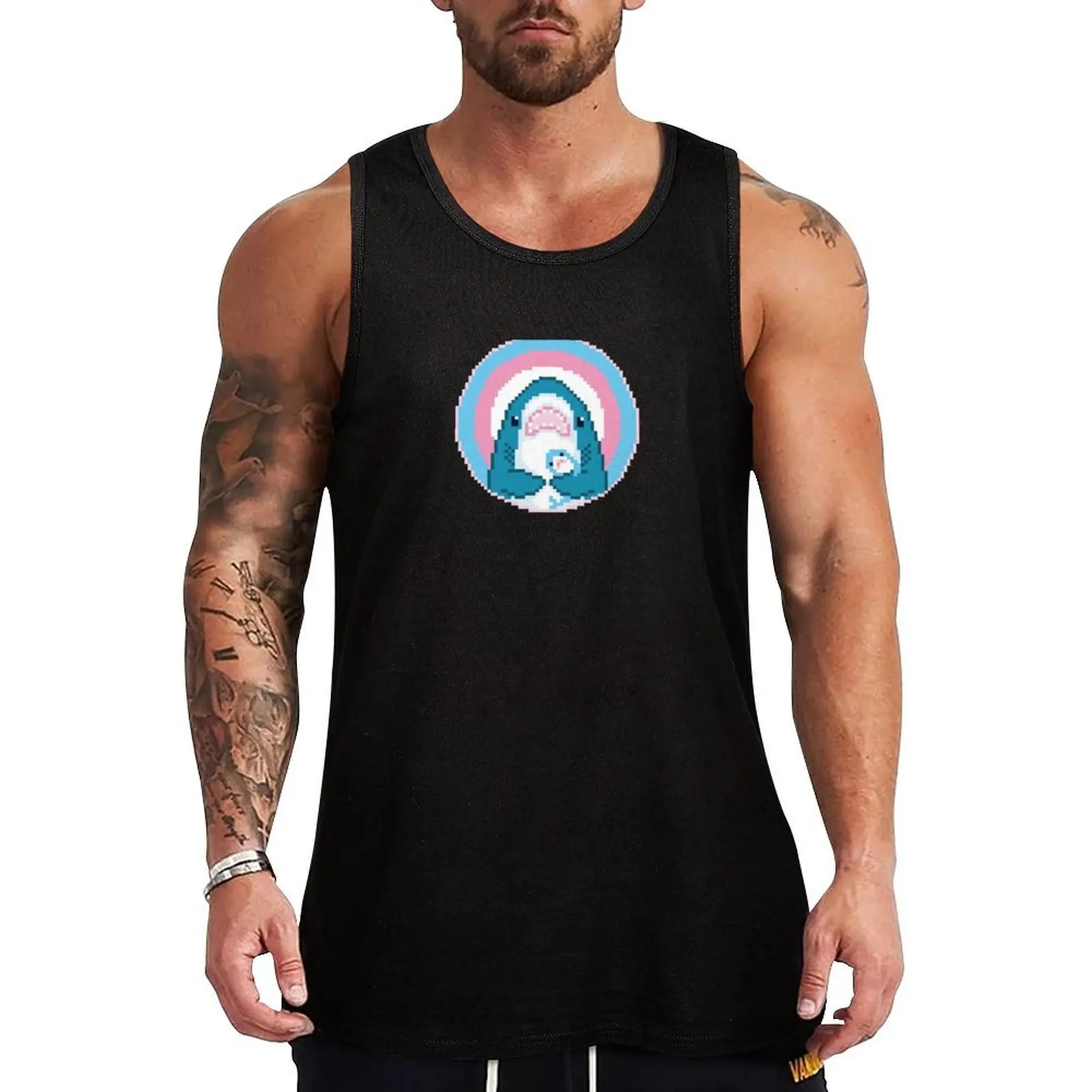 Shark Cuddles - Transgender Support Pixel Art Tank Top Basic Cotton Tank Top Non-Shrink Casual Sleeveless