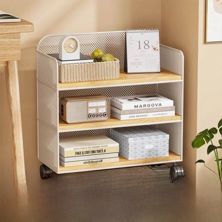 

Simple Study Desk Bookshelf next to Table Mobile Floor Storage Rack Easy to Move Iron Material for Student Dormitory