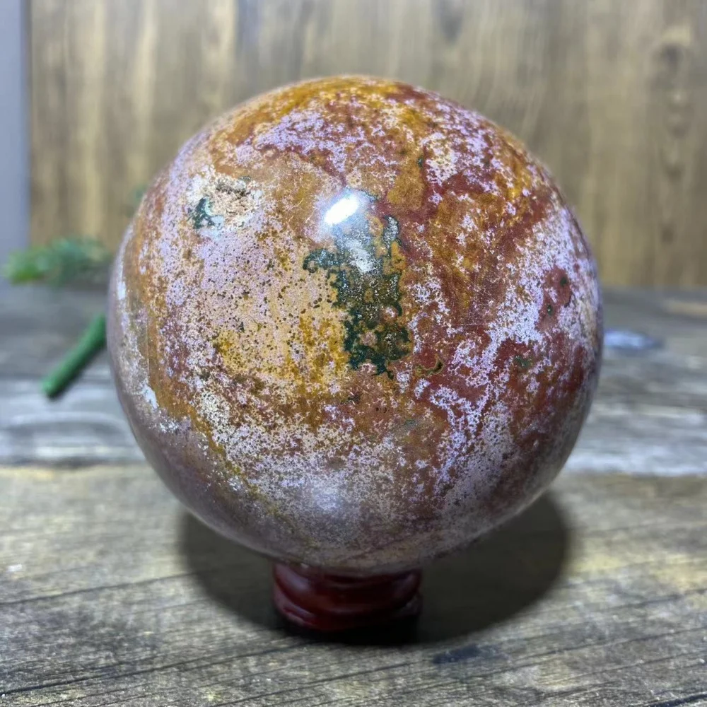 Crystal Natural Ocean Jasper Sphere Ball Reiki Stone Quartz Living Home Decoratine Gemstones Mineral Healing Geode+Stand