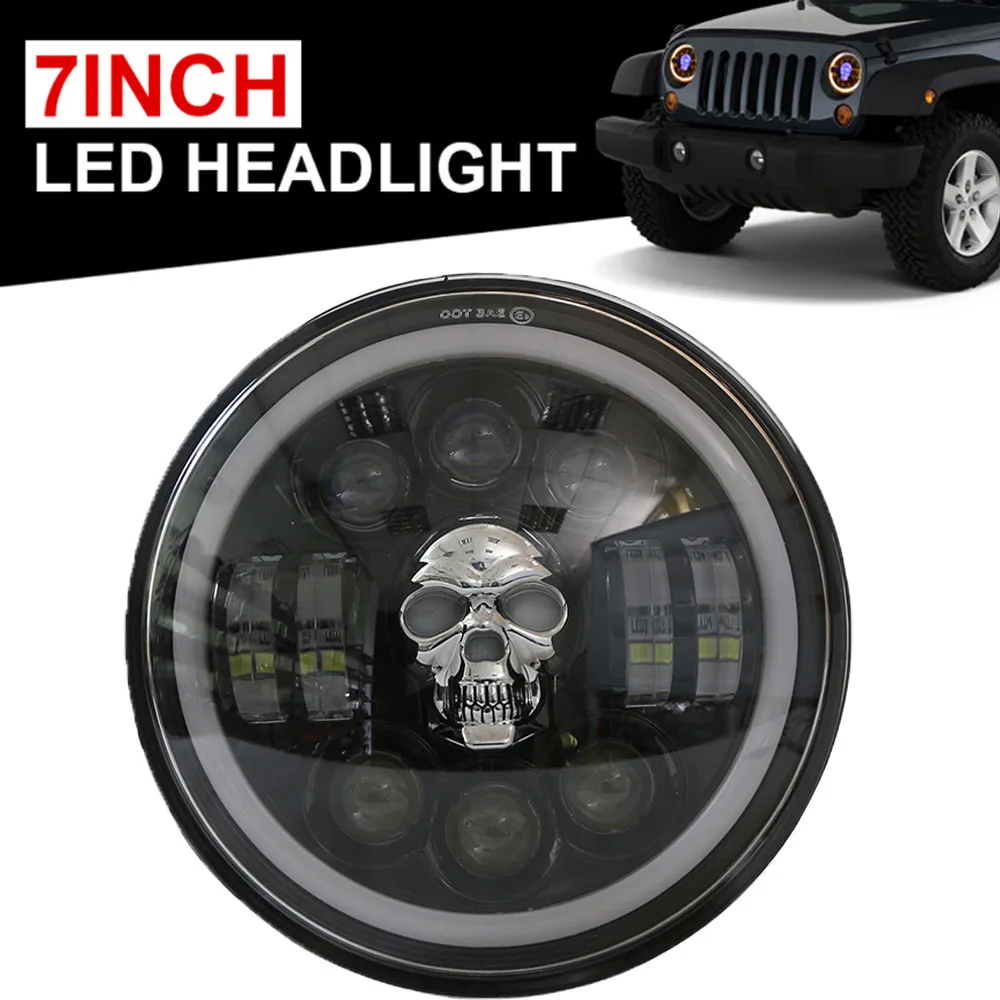 LED Headlight Assembly 7 Inch Car Motorcycle Accessories H4 Headlight Bulbs RGB Skull Angel Eye Light Fog Lamp For BMW Ford Jeep