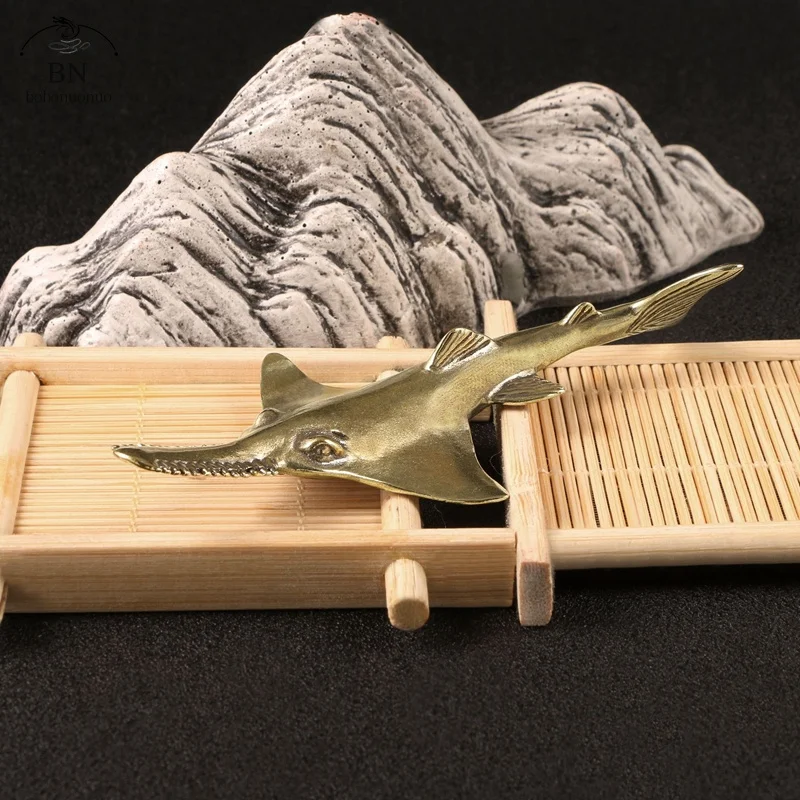 Brass Pristis Sawfish Figurines Vintage Sea Animal Small Statue Desktop Ornaments Office Decorations Crafts Accessories gifts