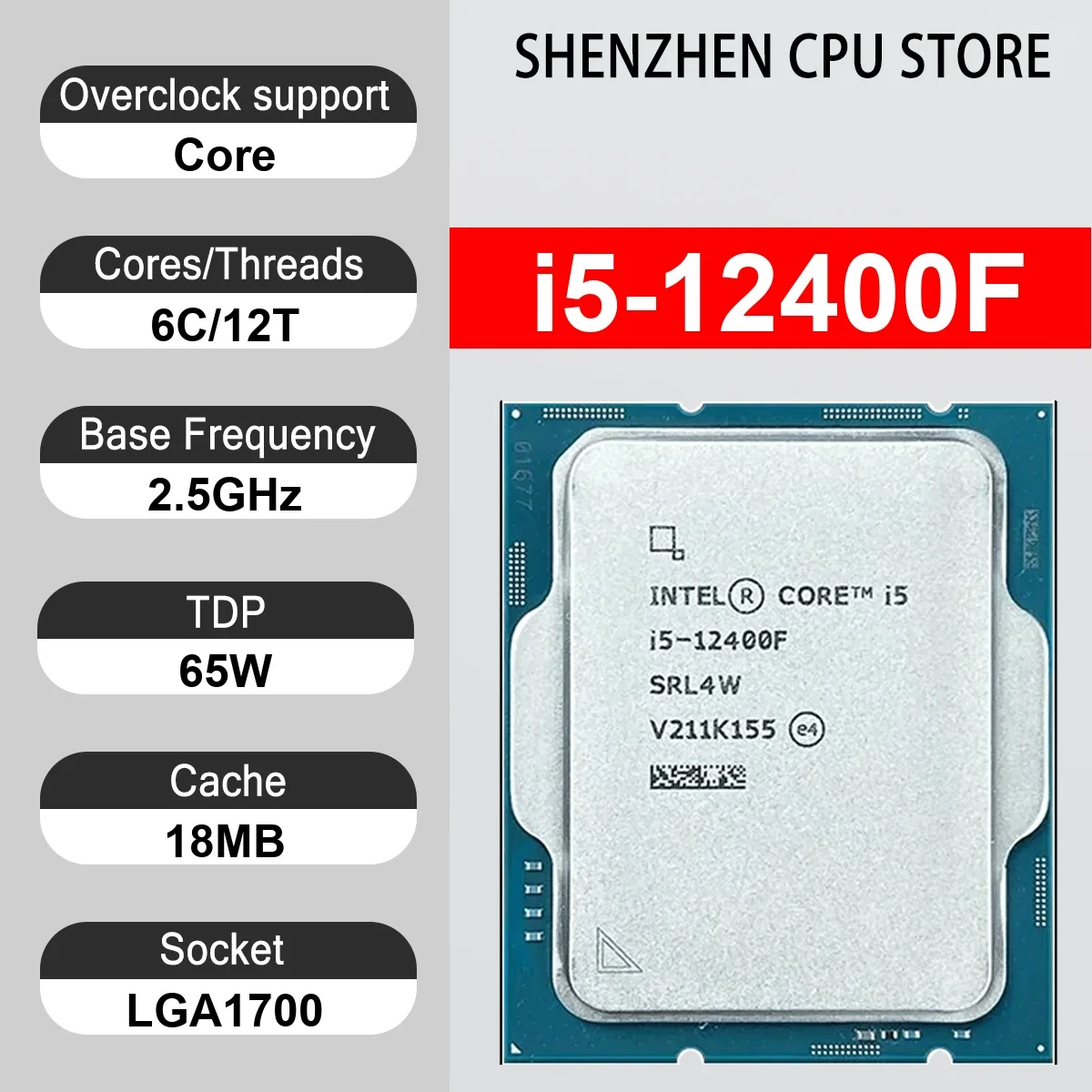 Intel Core i5-12400F 6 Core 12 Thread 2.50GHz 65W 18MB Cache 10nm LGA1700 SRL4W DDR4-3200 / DDR5-4800 MHz Alder Lake